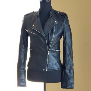 Zara Black Faux Leather Biker Jacket Sz XS